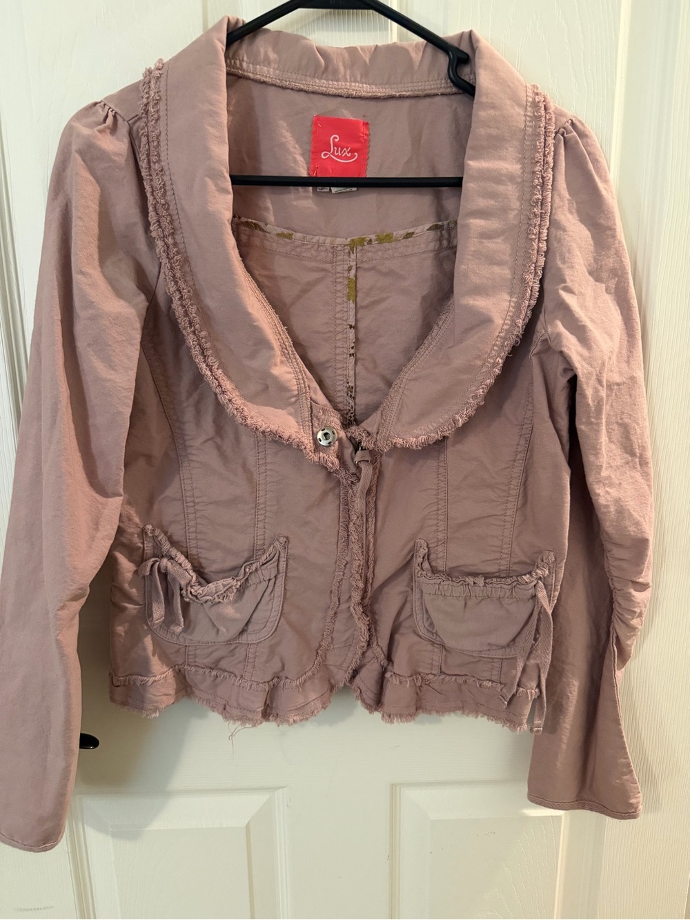 Lux Dusty Pink Frayed Cotton-Blend Jacket